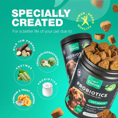 Dog Probiotics Chews for Gut Health & Digestion 🐶 | 180 Soft Treats with Enzymes, Pumpkin & Yeast Balance for Immunity, Itchy Skin & Allergy Relief