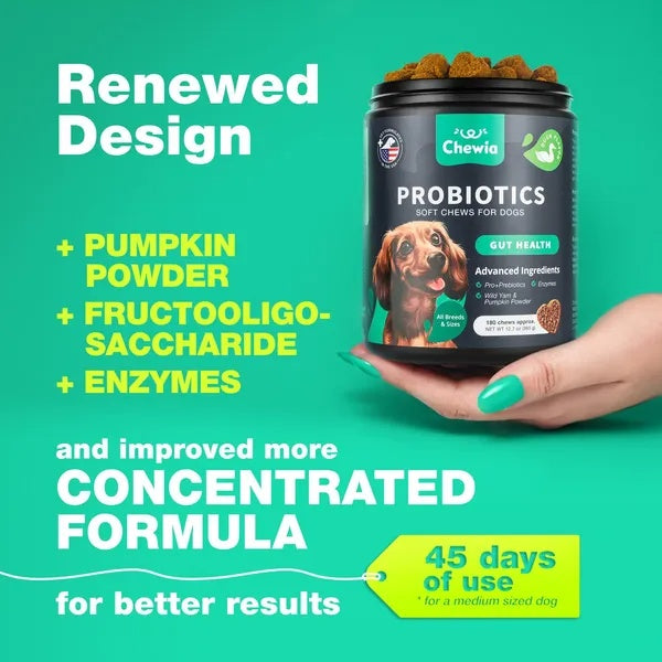 Dog Probiotics Chews for Gut Health & Digestion 🐶 | 180 Soft Treats with Enzymes, Pumpkin & Yeast Balance for Immunity, Itchy Skin & Allergy Relief