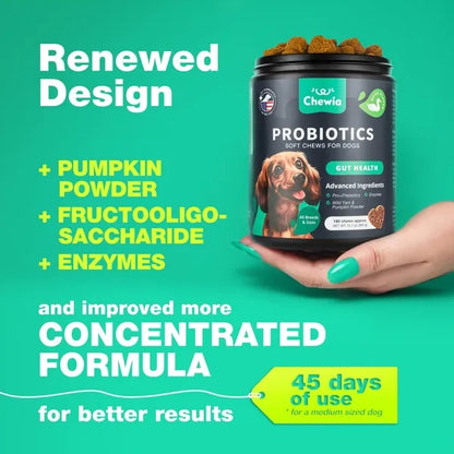 Dog Probiotics Chews for Gut Health & Digestion 🐶 | 180 Soft Treats with Enzymes, Pumpkin & Yeast Balance for Immunity, Itchy Skin & Allergy Relief