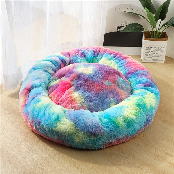 Small Dog & Cat Beds – Round Plush Donut Pet Nest, Soft Calming Puppy & Kitten Bed, Self-Heating Cozy Lounger for Anxiety Relief
