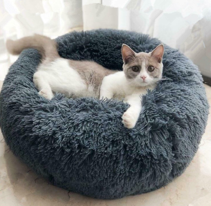 Small Dog & Cat Beds – Round Plush Donut Pet Nest, Soft Calming Puppy & Kitten Bed, Self-Heating Cozy Lounger for Anxiety Relief