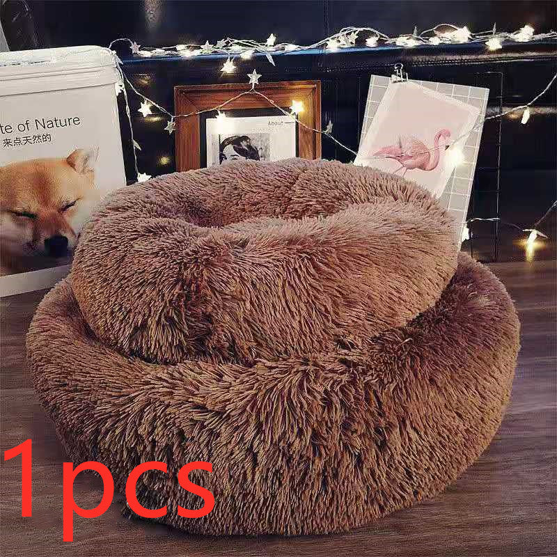 Small Dog & Cat Beds – Round Plush Donut Pet Nest, Soft Calming Puppy & Kitten Bed, Self-Heating Cozy Lounger for Anxiety Relief
