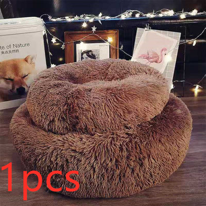 Small Dog & Cat Beds – Round Plush Donut Pet Nest, Soft Calming Puppy & Kitten Bed, Self-Heating Cozy Lounger for Anxiety Relief