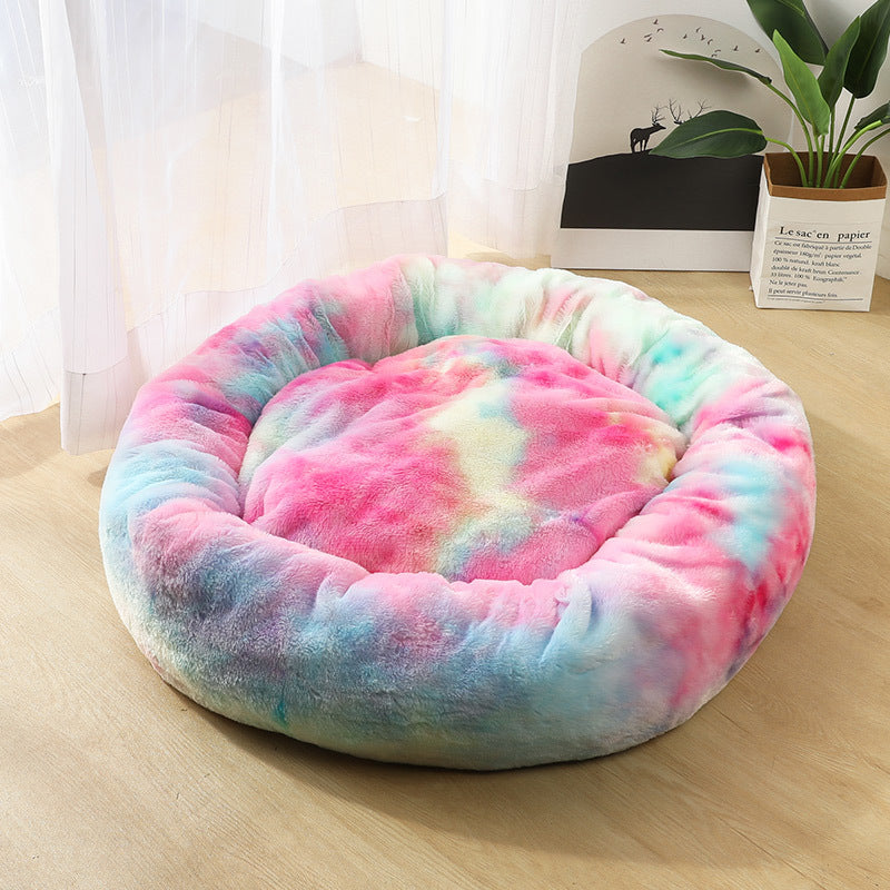 Small Dog & Cat Beds – Round Plush Donut Pet Nest, Soft Calming Puppy & Kitten Bed, Self-Heating Cozy Lounger for Anxiety Relief