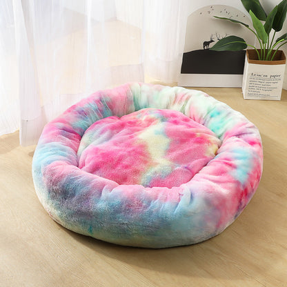 Small Dog & Cat Beds – Round Plush Donut Pet Nest, Soft Calming Puppy & Kitten Bed, Self-Heating Cozy Lounger for Anxiety Relief