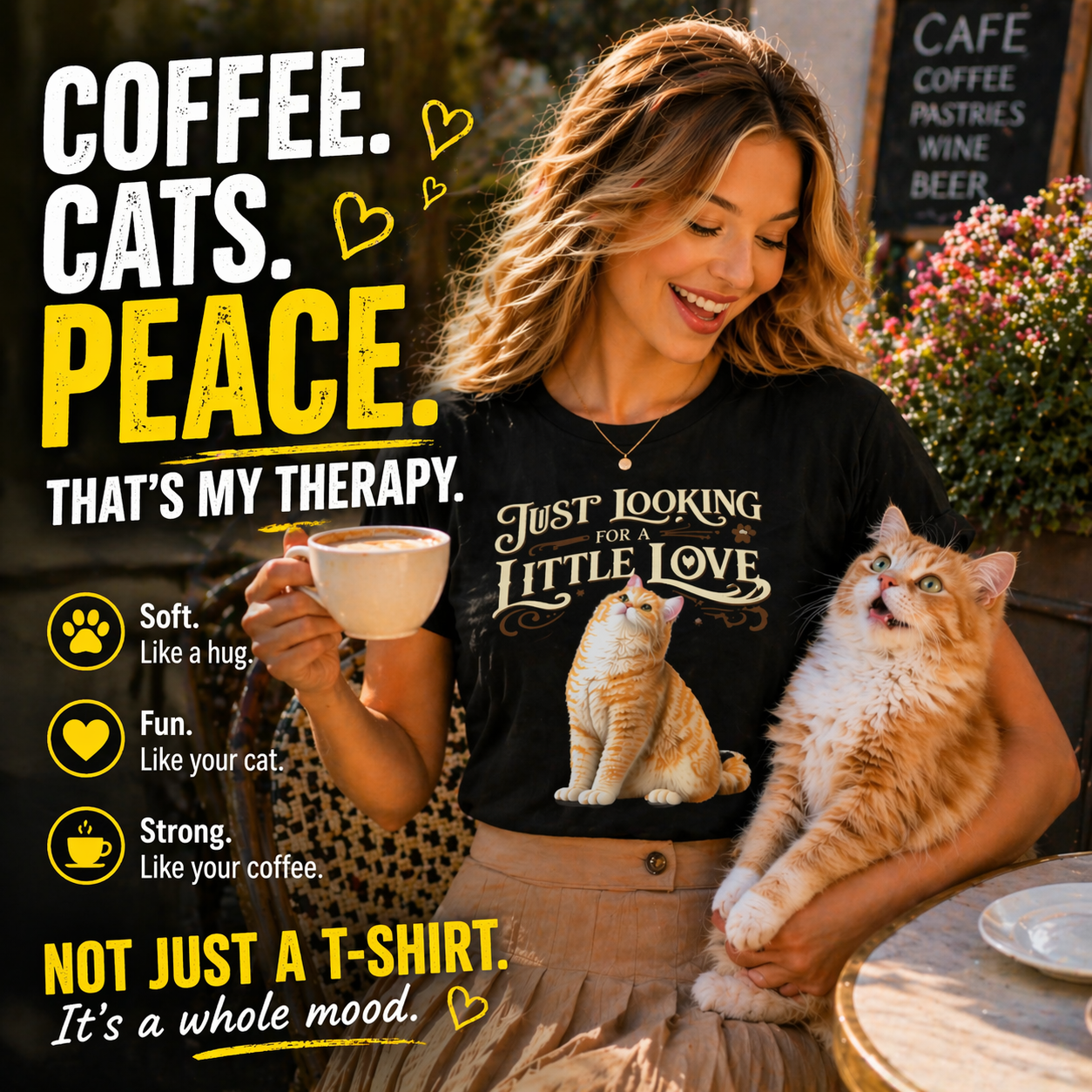 Just Looking for a Little Love Cat T-Shirt 🐱 | Cozy Aesthetic Tee for Cat Lovers | Soft Vintage Style Shirt