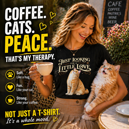 Just Looking for a Little Love Cat T-Shirt 🐱 | Cozy Aesthetic Tee for Cat Lovers | Soft Vintage Style Shirt