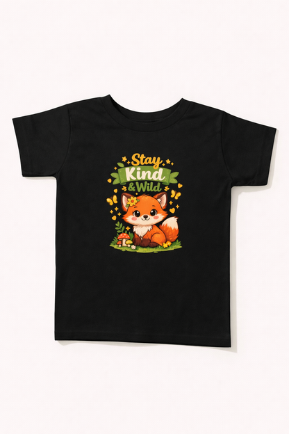 Raise Them Kind & Wild 🦊 | Stay Kind & Wild Toddler T-Shirt | Cute Fox Kids Shirt | Soft Cotton Positive Kids Tee | Gift for Toddlers