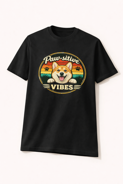 Bad Day? Wear This. 🐾 Paw-sitive Vibes Corgi T-Shirt | Cute Dog Graphic Tee | Organic Cotton Retro Sunset Shirt | Feel Good Gift for Dog Lovers