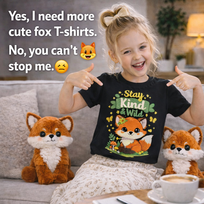 Raise Them Kind & Wild 🦊 | Stay Kind & Wild Toddler T-Shirt | Cute Fox Kids Shirt | Soft Cotton Positive Kids Tee | Gift for Toddlers