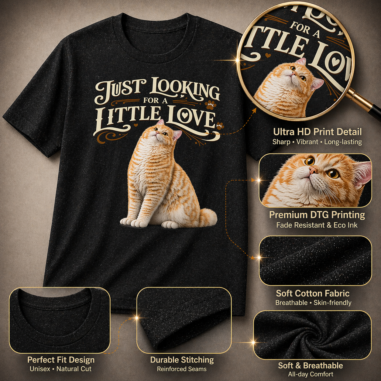 Just Looking for a Little Love Cat T-Shirt 🐱 | Cozy Aesthetic Tee for Cat Lovers | Soft Vintage Style Shirt