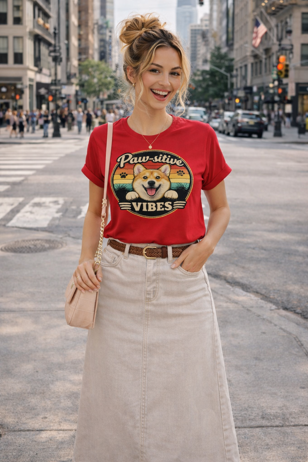 Bad Day? Wear This. 🐾 Paw-sitive Vibes Corgi T-Shirt | Cute Dog Graphic Tee | Organic Cotton Retro Sunset Shirt | Feel Good Gift for Dog Lovers