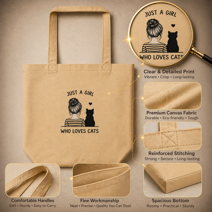 Just a Girl Who Loves Cats 🐱 Your Everyday Cozy Tote That Feels Like Home