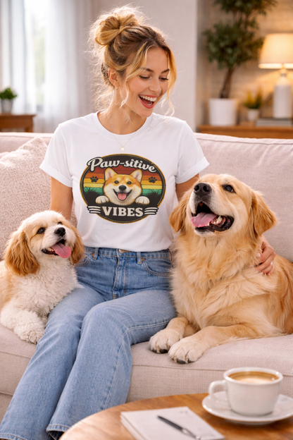 Bad Day? Wear This. 🐾 Paw-sitive Vibes Corgi T-Shirt | Cute Dog Graphic Tee | Organic Cotton Retro Sunset Shirt | Feel Good Gift for Dog Lovers