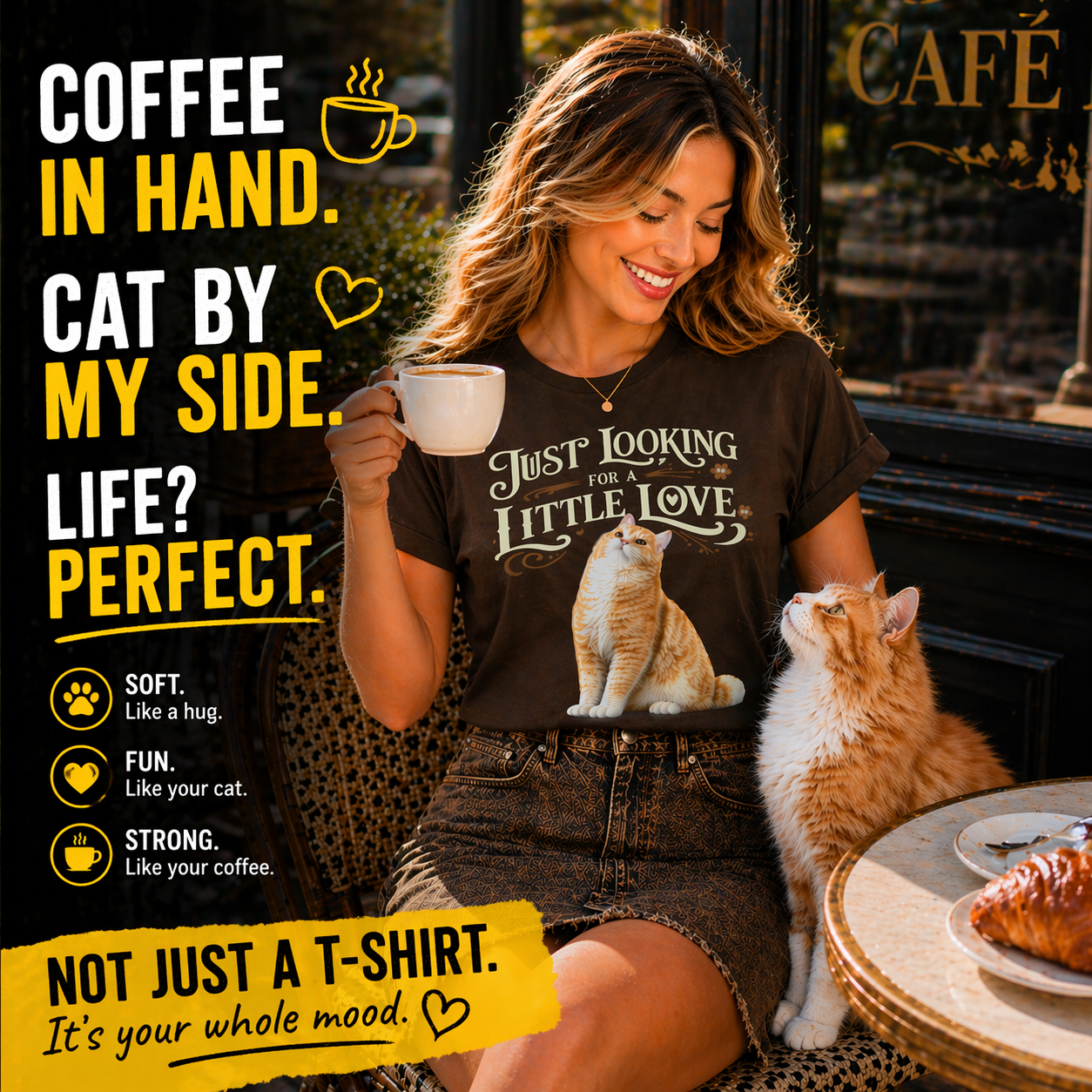 Just Looking for a Little Love Cat T-Shirt 🐱 | Cozy Aesthetic Tee for Cat Lovers | Soft Vintage Style Shirt