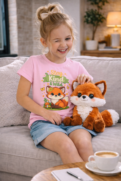 Raise Them Kind & Wild 🦊 | Stay Kind & Wild Toddler T-Shirt | Cute Fox Kids Shirt | Soft Cotton Positive Kids Tee | Gift for Toddlers