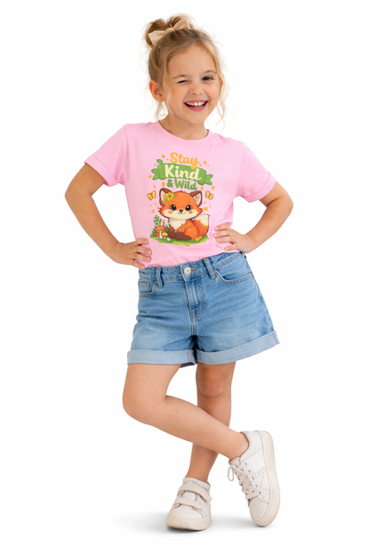 Raise Them Kind & Wild 🦊 | Stay Kind & Wild Toddler T-Shirt | Cute Fox Kids Shirt | Soft Cotton Positive Kids Tee | Gift for Toddlers