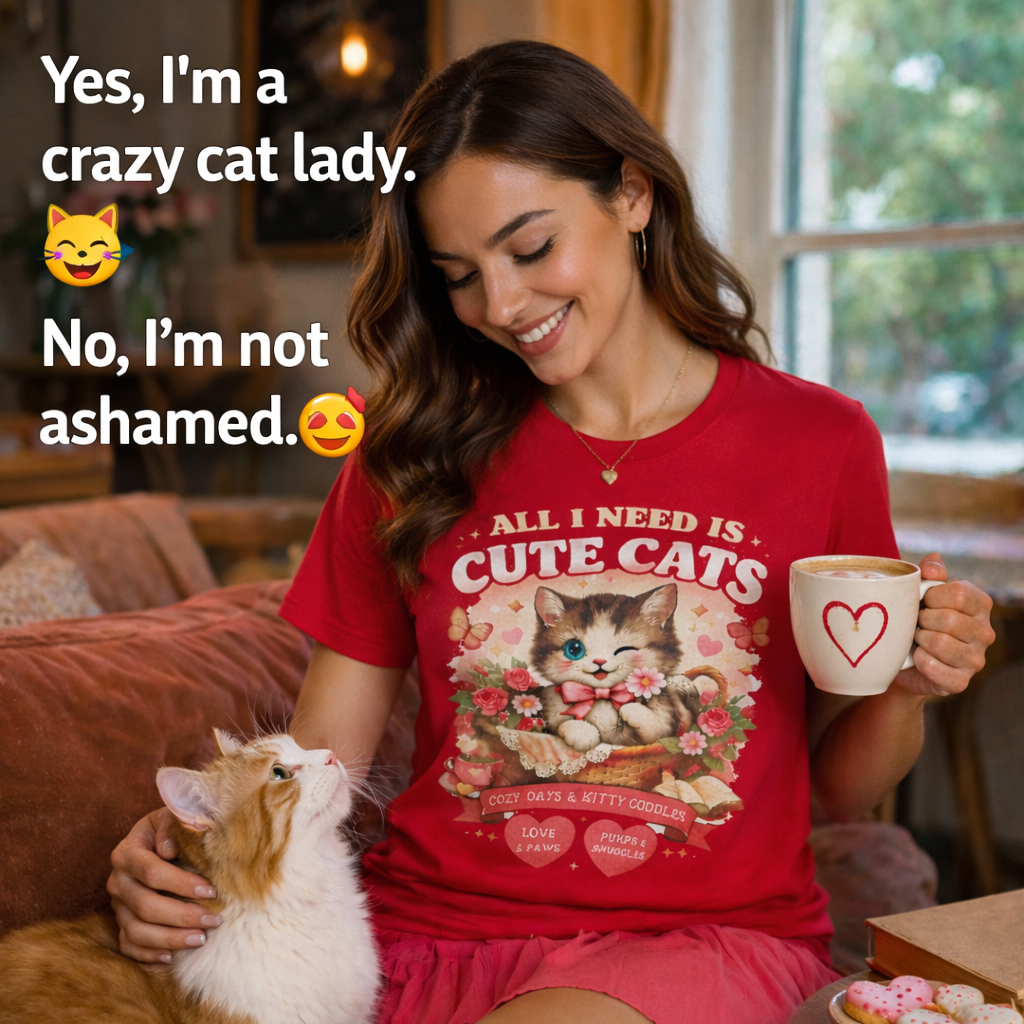 Life Feels Better With Cats 🐱 | All I Need Is Cute Cats T-Shirt | Cozy Vintage Washed Tee | Soft Organic Cotton Shirt for Cat Lovers