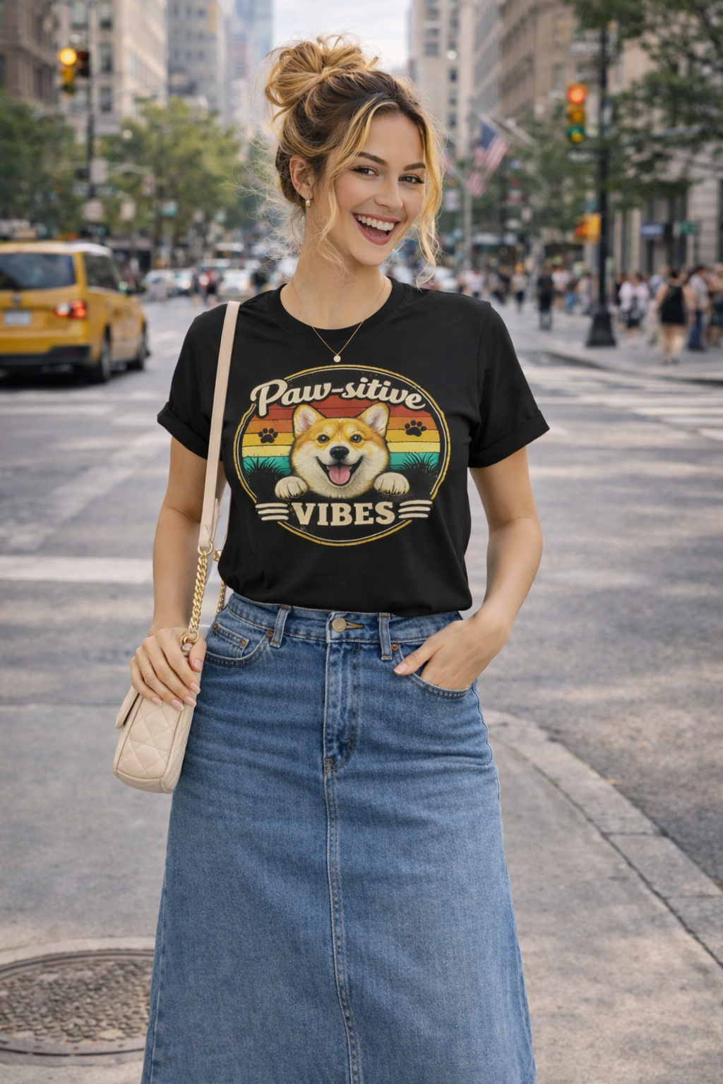 Bad Day? Wear This. 🐾 Paw-sitive Vibes Corgi T-Shirt | Cute Dog Graphic Tee | Organic Cotton Retro Sunset Shirt | Feel Good Gift for Dog Lovers