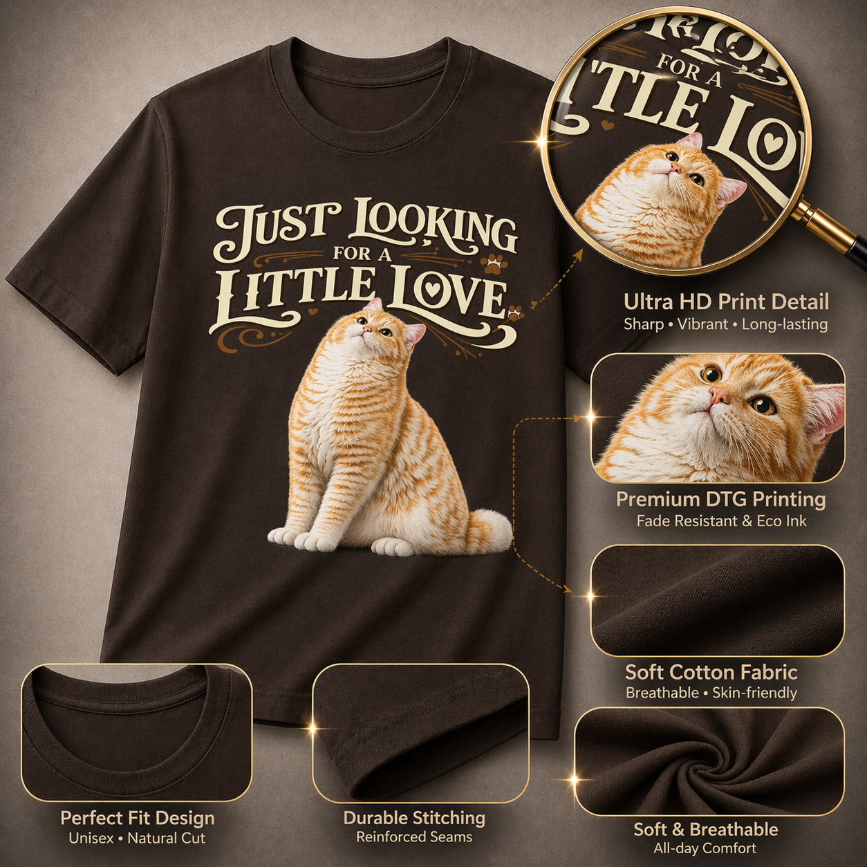 Just Looking for a Little Love Cat T-Shirt 🐱 | Cozy Aesthetic Tee for Cat Lovers | Soft Vintage Style Shirt