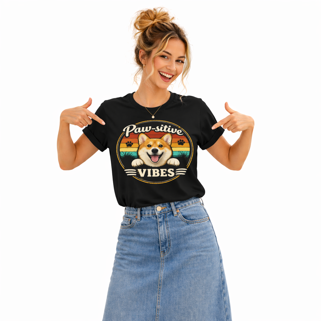 Bad Day? Wear This. 🐾 Paw-sitive Vibes Corgi T-Shirt | Cute Dog Graphic Tee | Organic Cotton Retro Sunset Shirt | Feel Good Gift for Dog Lovers