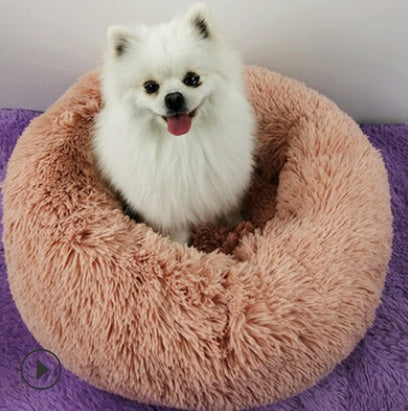 Small Dog & Cat Beds – Round Plush Donut Pet Nest, Soft Calming Puppy & Kitten Bed, Self-Heating Cozy Lounger for Anxiety Relief