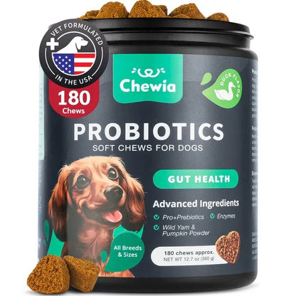 Dog Probiotics Chews for Gut Health & Digestion 🐶 | 180 Soft Treats with Enzymes, Pumpkin & Yeast Balance for Immunity, Itchy Skin & Allergy Relief