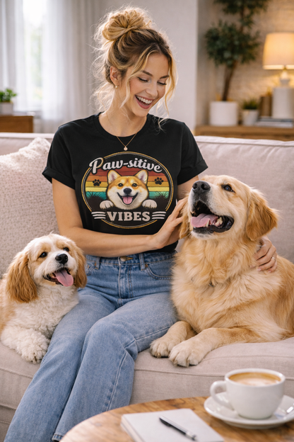 Bad Day? Wear This. 🐾 Paw-sitive Vibes Corgi T-Shirt | Cute Dog Graphic Tee | Organic Cotton Retro Sunset Shirt | Feel Good Gift for Dog Lovers