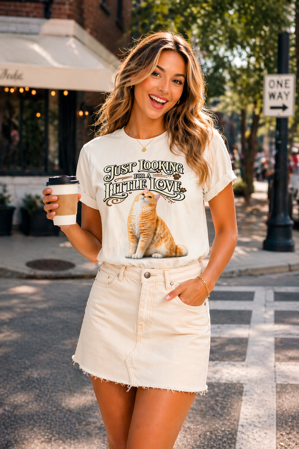 Just Looking for a Little Love Cat T-Shirt 🐱 | Cozy Aesthetic Tee for Cat Lovers | Soft Vintage Style Shirt