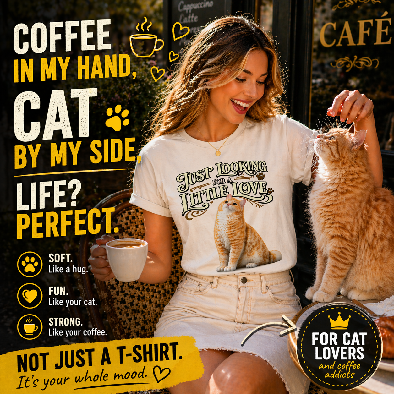 Just Looking for a Little Love Cat T-Shirt 🐱 | Cozy Aesthetic Tee for Cat Lovers | Soft Vintage Style Shirt