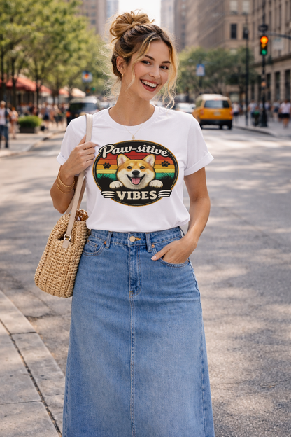 Bad Day? Wear This. 🐾 Paw-sitive Vibes Corgi T-Shirt | Cute Dog Graphic Tee | Organic Cotton Retro Sunset Shirt | Feel Good Gift for Dog Lovers