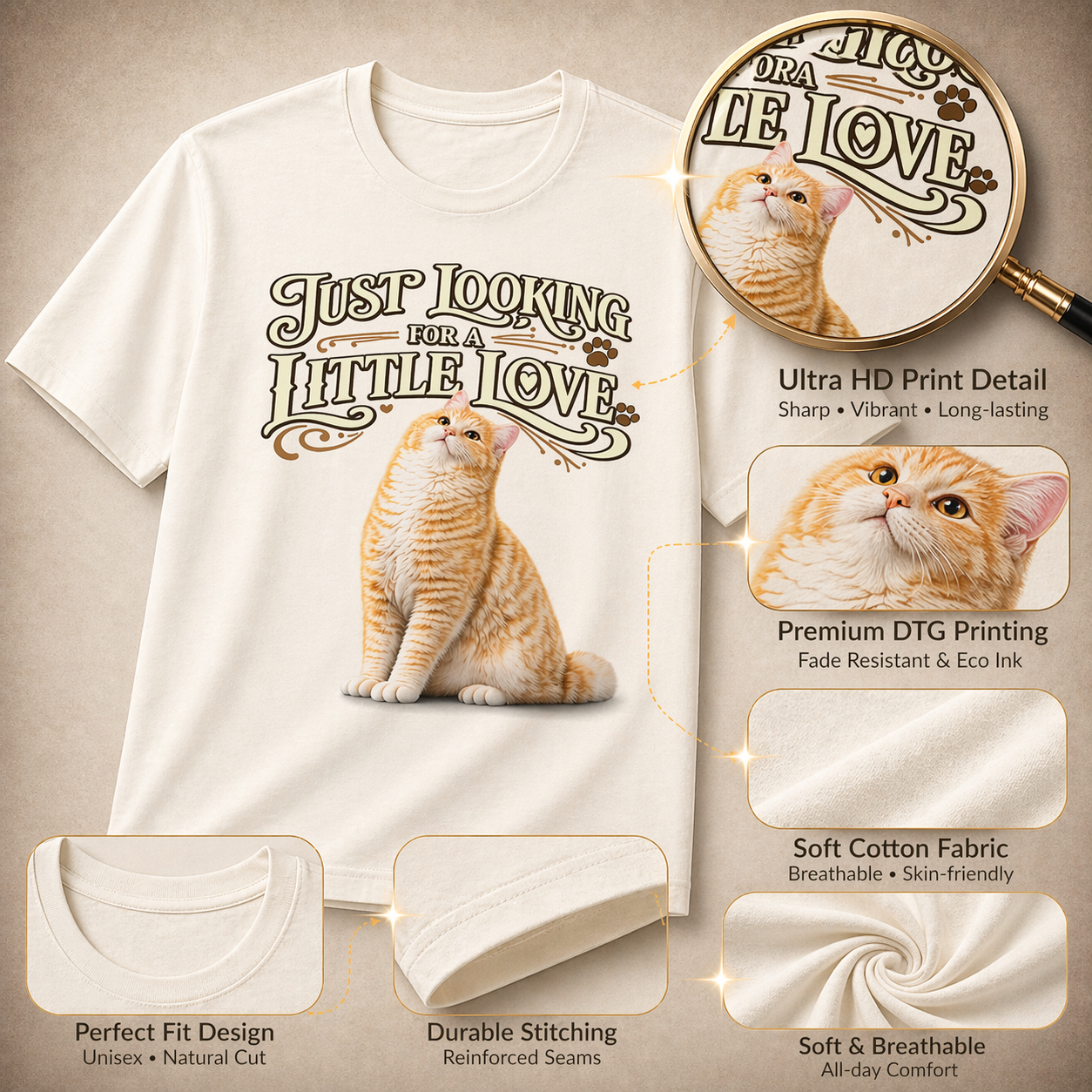 Just Looking for a Little Love Cat T-Shirt 🐱 | Cozy Aesthetic Tee for Cat Lovers | Soft Vintage Style Shirt