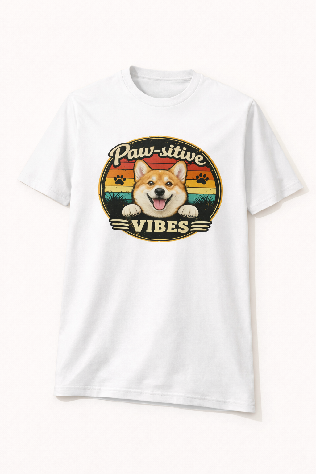 Bad Day? Wear This. 🐾 Paw-sitive Vibes Corgi T-Shirt | Cute Dog Graphic Tee | Organic Cotton Retro Sunset Shirt | Feel Good Gift for Dog Lovers