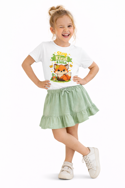 Raise Them Kind & Wild 🦊 | Stay Kind & Wild Toddler T-Shirt | Cute Fox Kids Shirt | Soft Cotton Positive Kids Tee | Gift for Toddlers