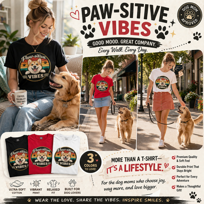 Bad Day? Wear This. 🐾 Paw-sitive Vibes Corgi T-Shirt | Cute Dog Graphic Tee | Organic Cotton Retro Sunset Shirt | Feel Good Gift for Dog Lovers