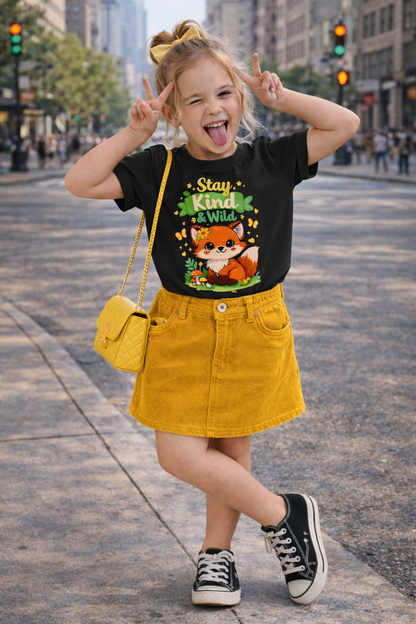 Raise Them Kind & Wild 🦊 | Stay Kind & Wild Toddler T-Shirt | Cute Fox Kids Shirt | Soft Cotton Positive Kids Tee | Gift for Toddlers