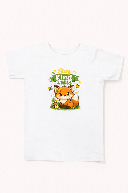 Raise Them Kind & Wild 🦊 | Stay Kind & Wild Toddler T-Shirt | Cute Fox Kids Shirt | Soft Cotton Positive Kids Tee | Gift for Toddlers