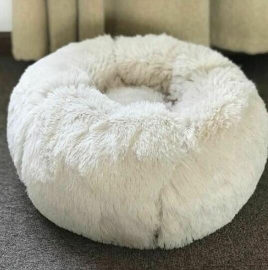 Small Dog & Cat Beds – Round Plush Donut Pet Nest, Soft Calming Puppy & Kitten Bed, Self-Heating Cozy Lounger for Anxiety Relief