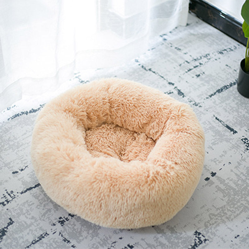 Small Dog & Cat Beds – Round Plush Donut Pet Nest, Soft Calming Puppy & Kitten Bed, Self-Heating Cozy Lounger for Anxiety Relief