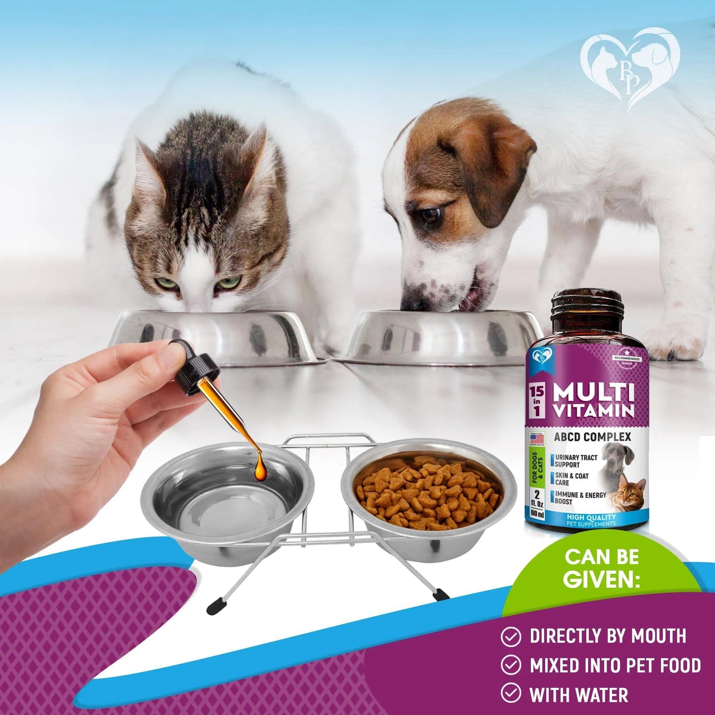 Ultimate 15-in-1 Cat & Dog Multivitamin Drops | Cranberry for Urinary Health, Hip & Joint Support, Skin & Coat Boost – 60ml Natural Pet Supplement